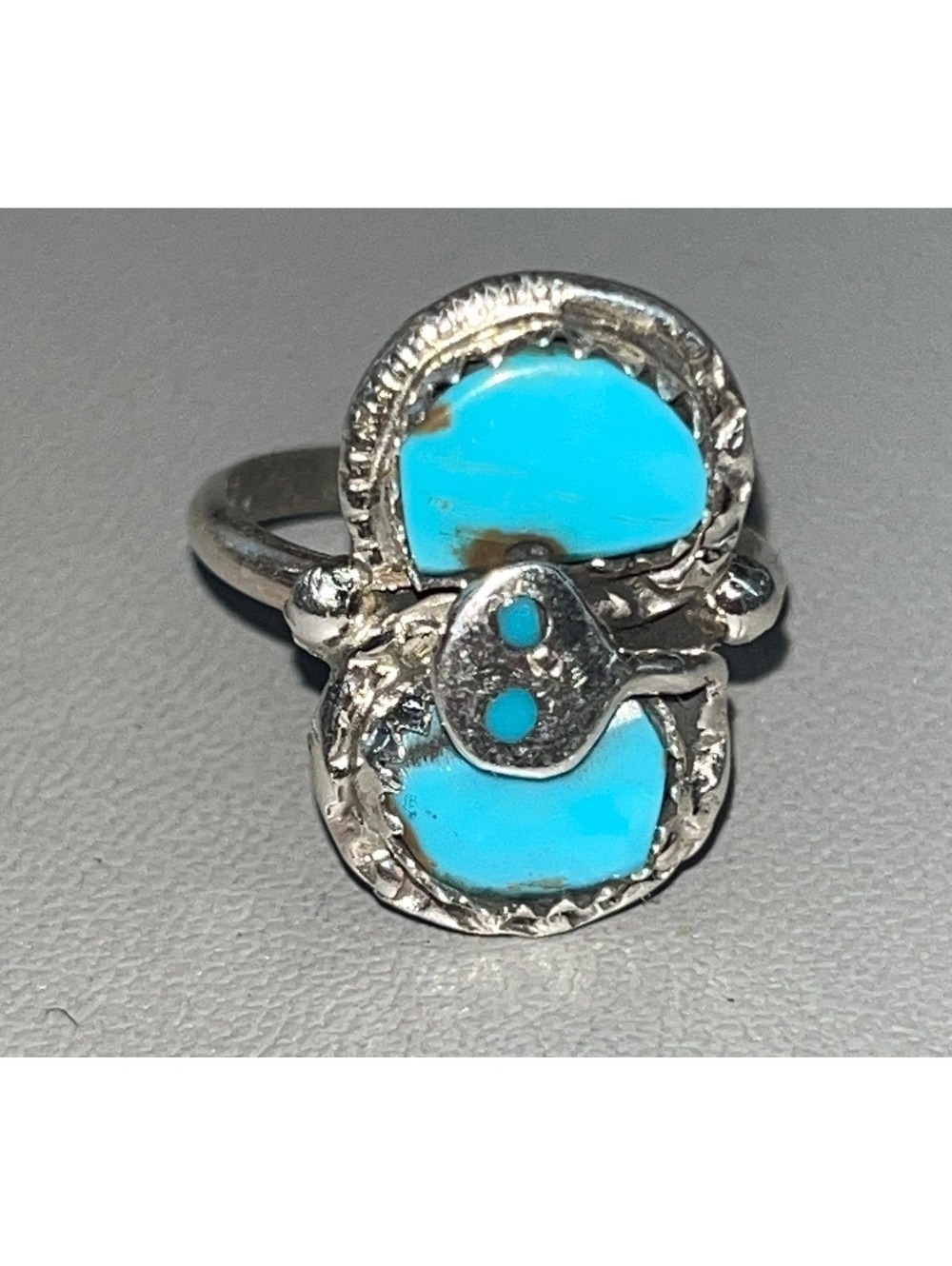 Zuni snake eye Effie turquoise sterling silver cluster ring size 5.25